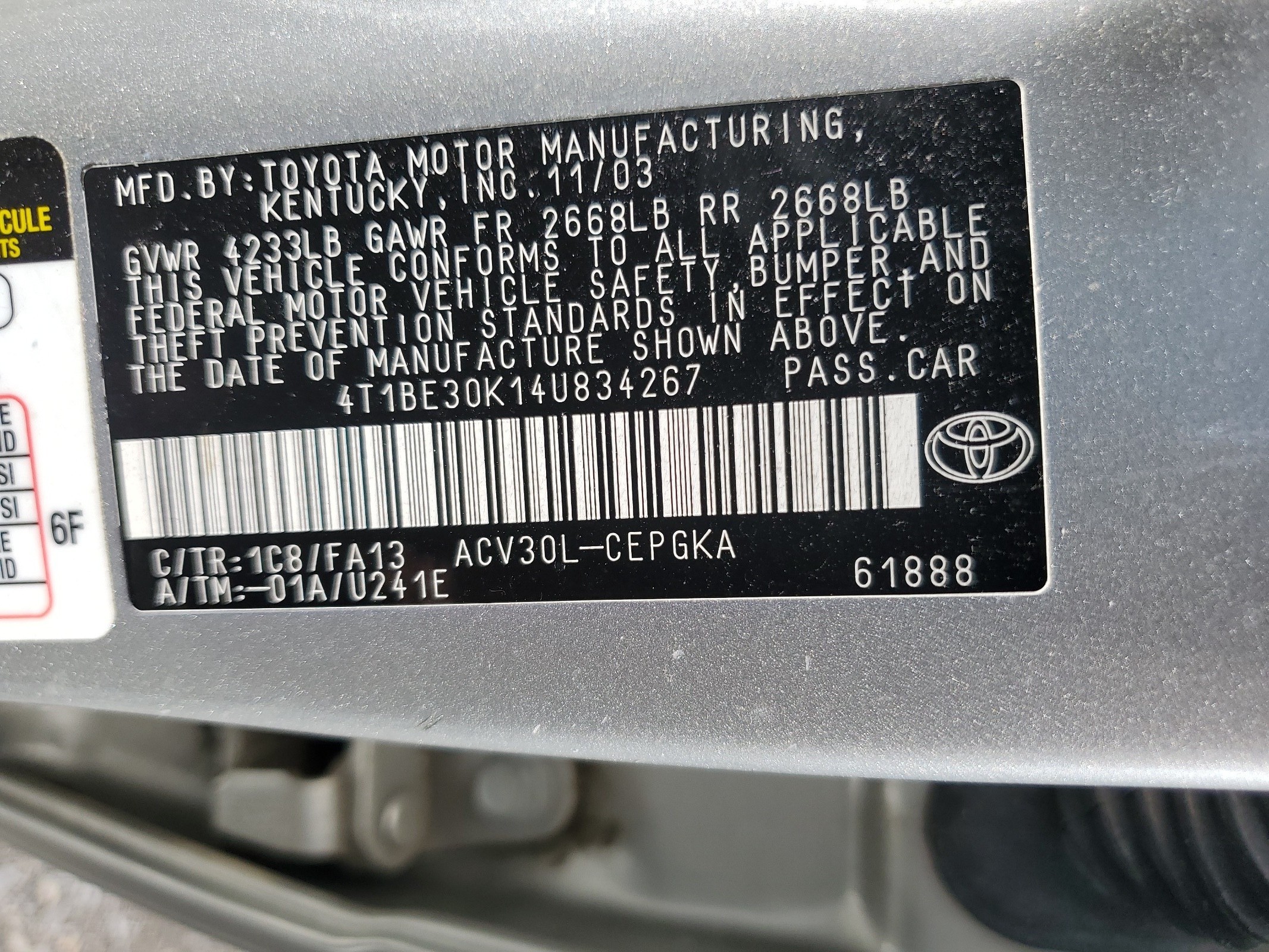 4T1BE30K14U834267 2004 Toyota Camry Le