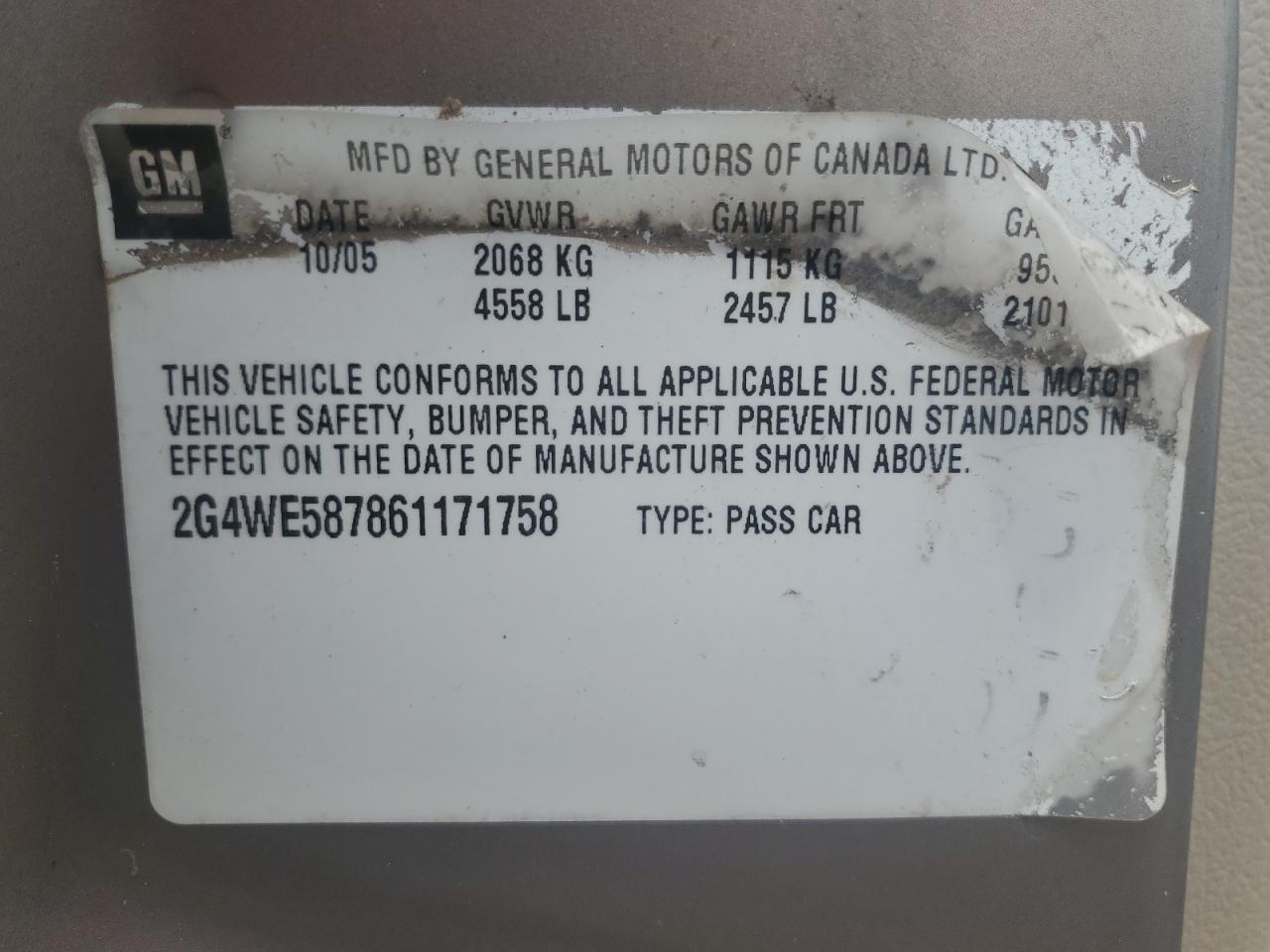 2006 Buick Lacrosse Cxs VIN: 2G4WE587861171758 Lot: 68946834