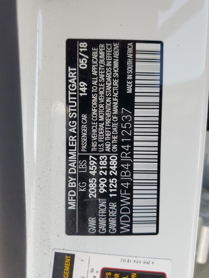 2018 Mercedes-Benz C 300 VIN: WDDWF4JB4JR412537 Lot: 65428644