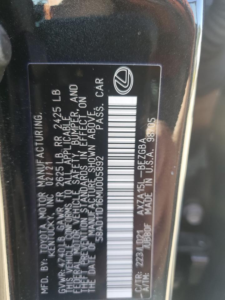 58AD11D16MU005892 2021 Lexus Es 250 Base