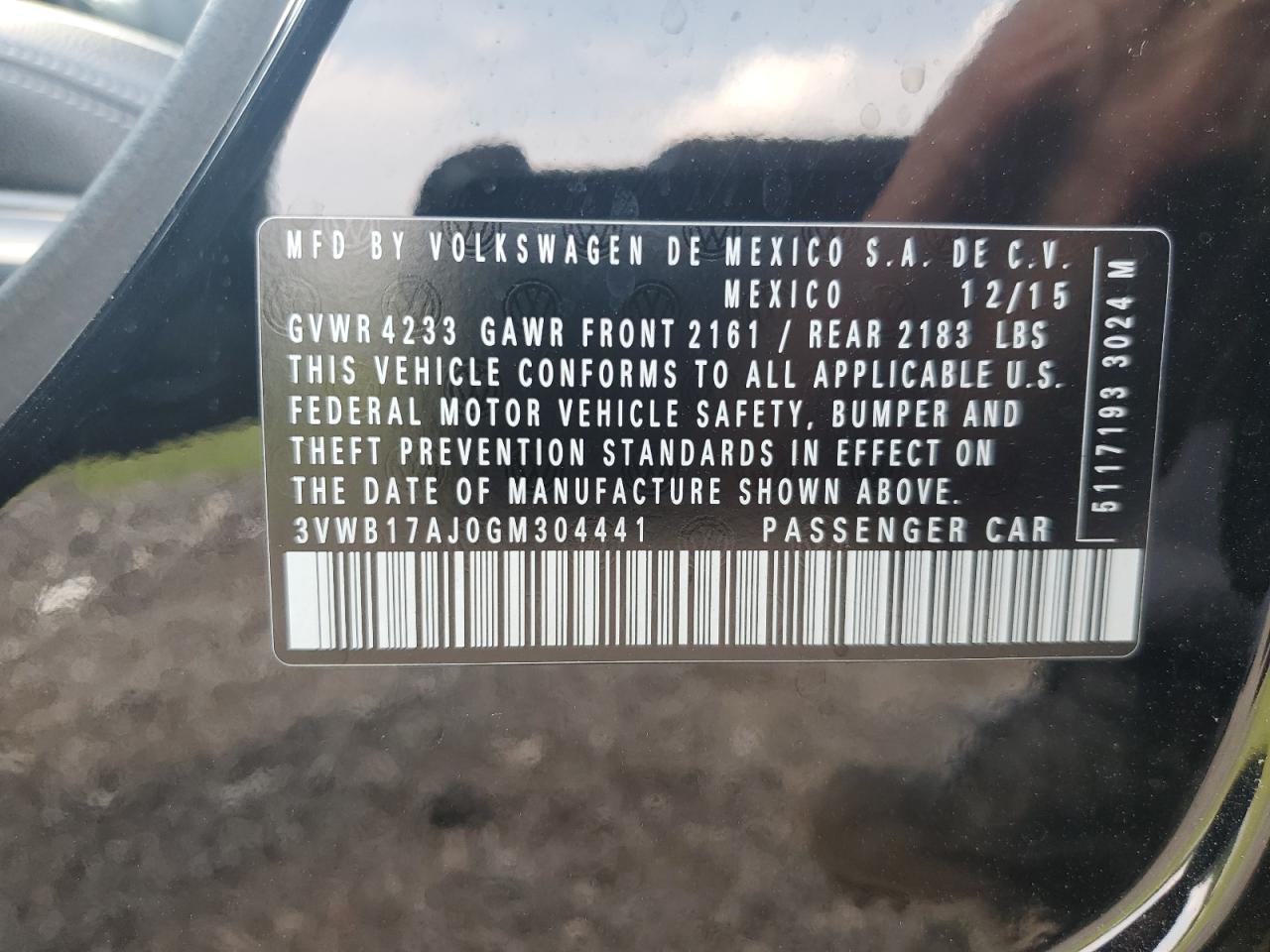 2016 Volkswagen Jetta Sport VIN: 3VWB17AJ0GM304441 Lot: 65540084