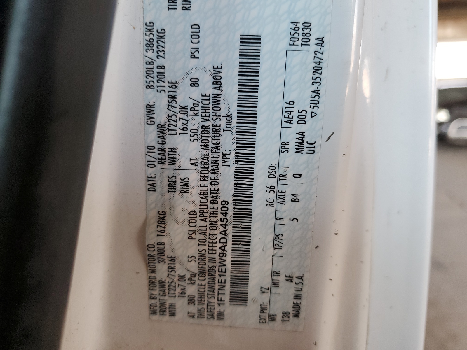 1FTNE1EW9ADA45409 2010 Ford Econoline E150 Van