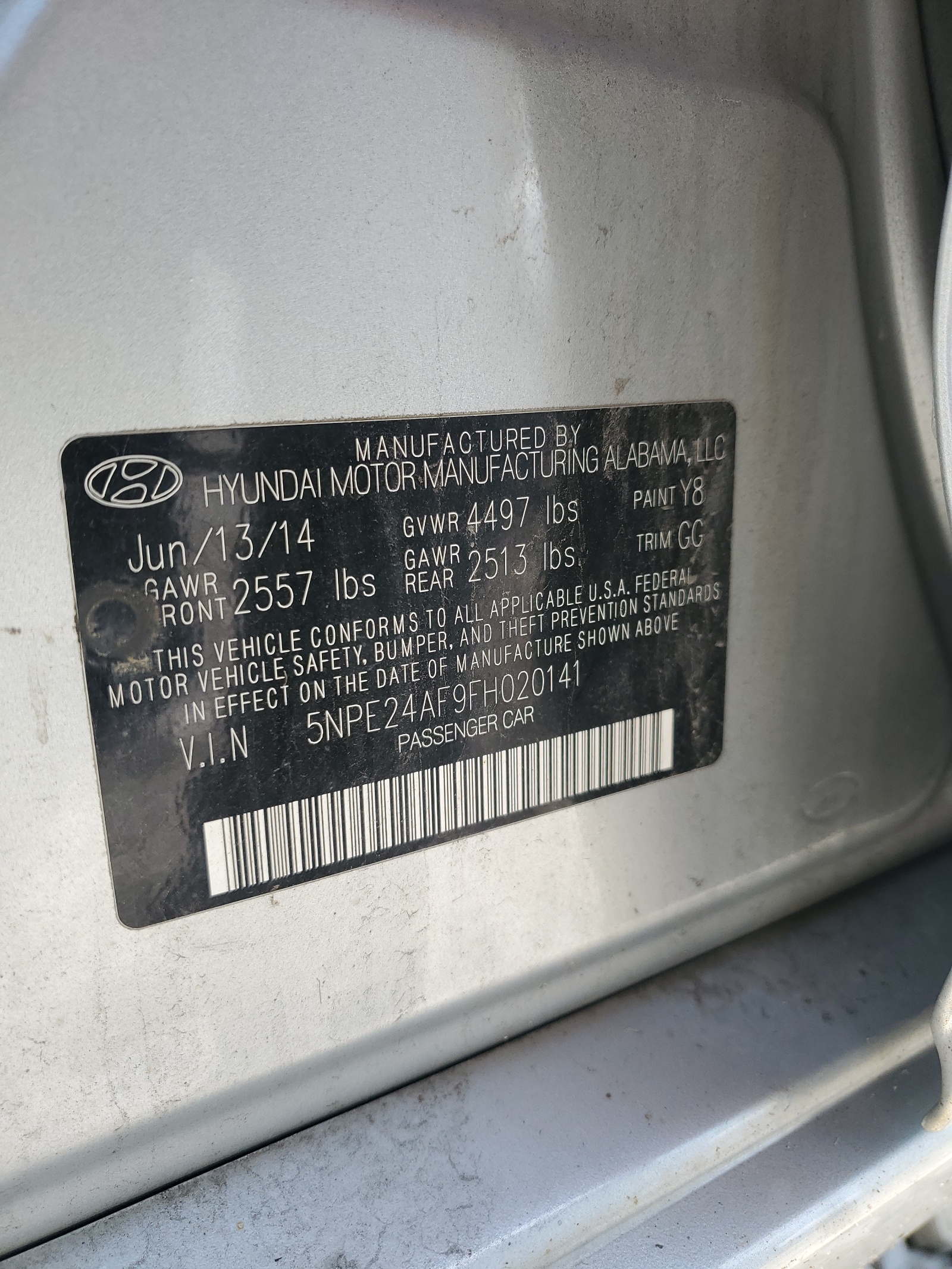 5NPE24AF9FH020141 2015 Hyundai Sonata Se