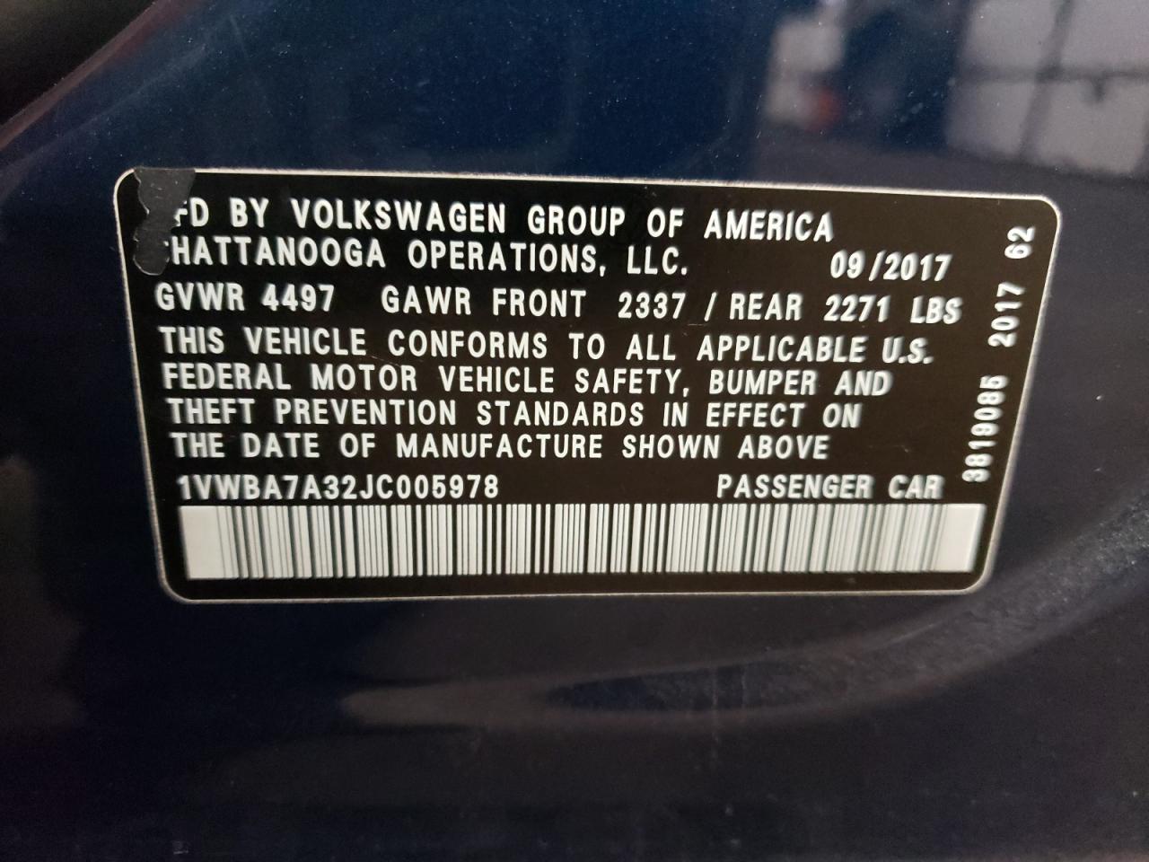 2018 Volkswagen Passat Se VIN: 1VWBA7A32JC005978 Lot: 66172554