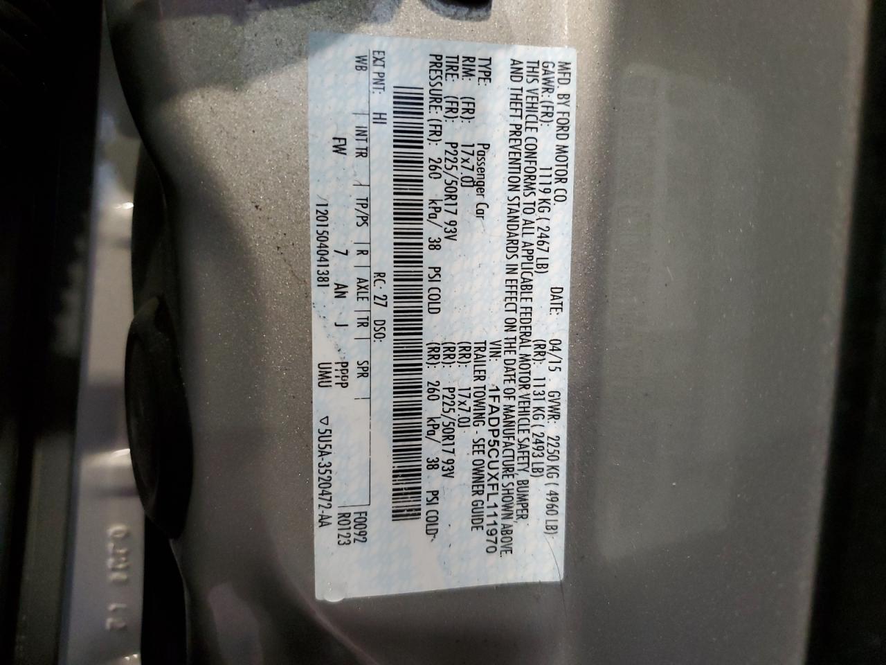 2015 Ford C-Max Premium Sel VIN: 1FADP5CUXFL111970 Lot: 65973814