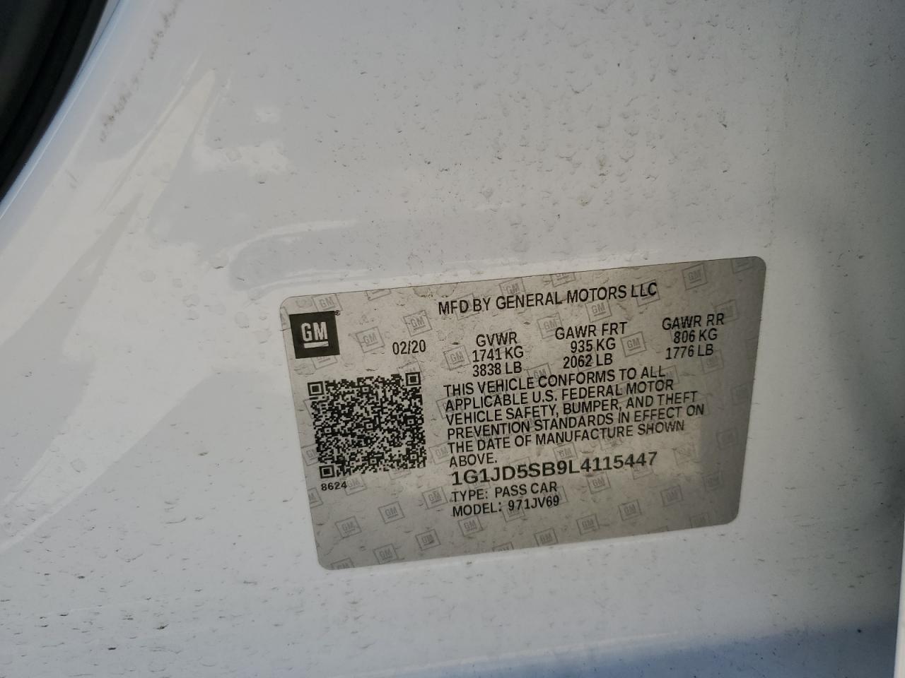 1G1JD5SB9L4115447 2020 Chevrolet Sonic Lt