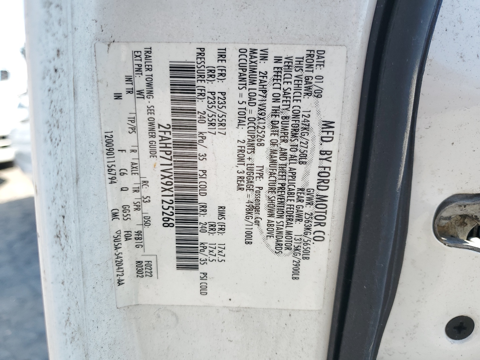 2FAHP71VX9X125268 2009 Ford Crown Victoria Police Interceptor