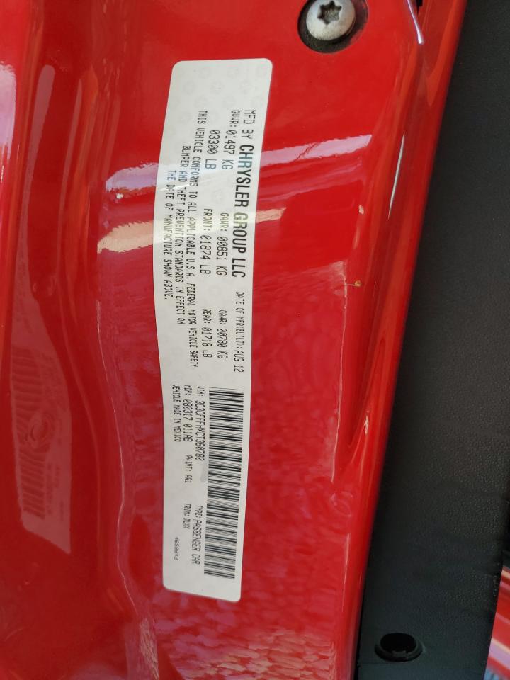 2012 Fiat 500 Abarth VIN: 3C3CFFFHXCT380780 Lot: 66906924