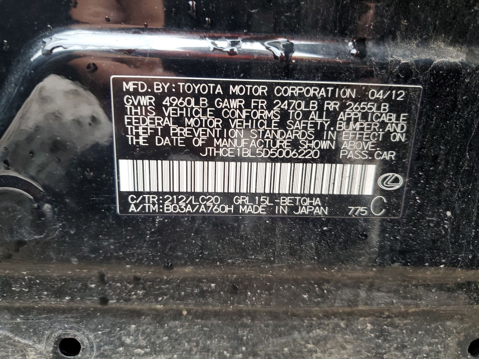 JTHCE1BL5D5006220 2013 Lexus Gs 350