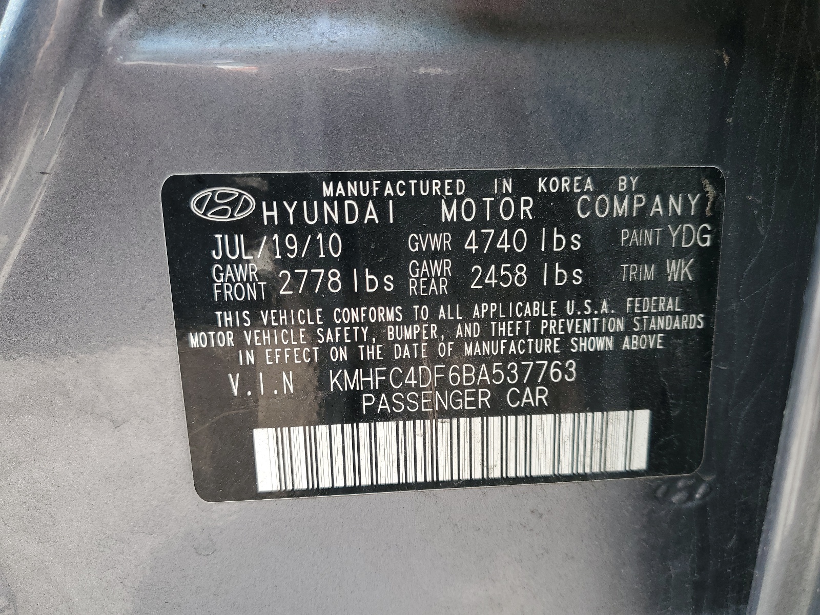 KMHFC4DF6BA537763 2011 Hyundai Azera Gls