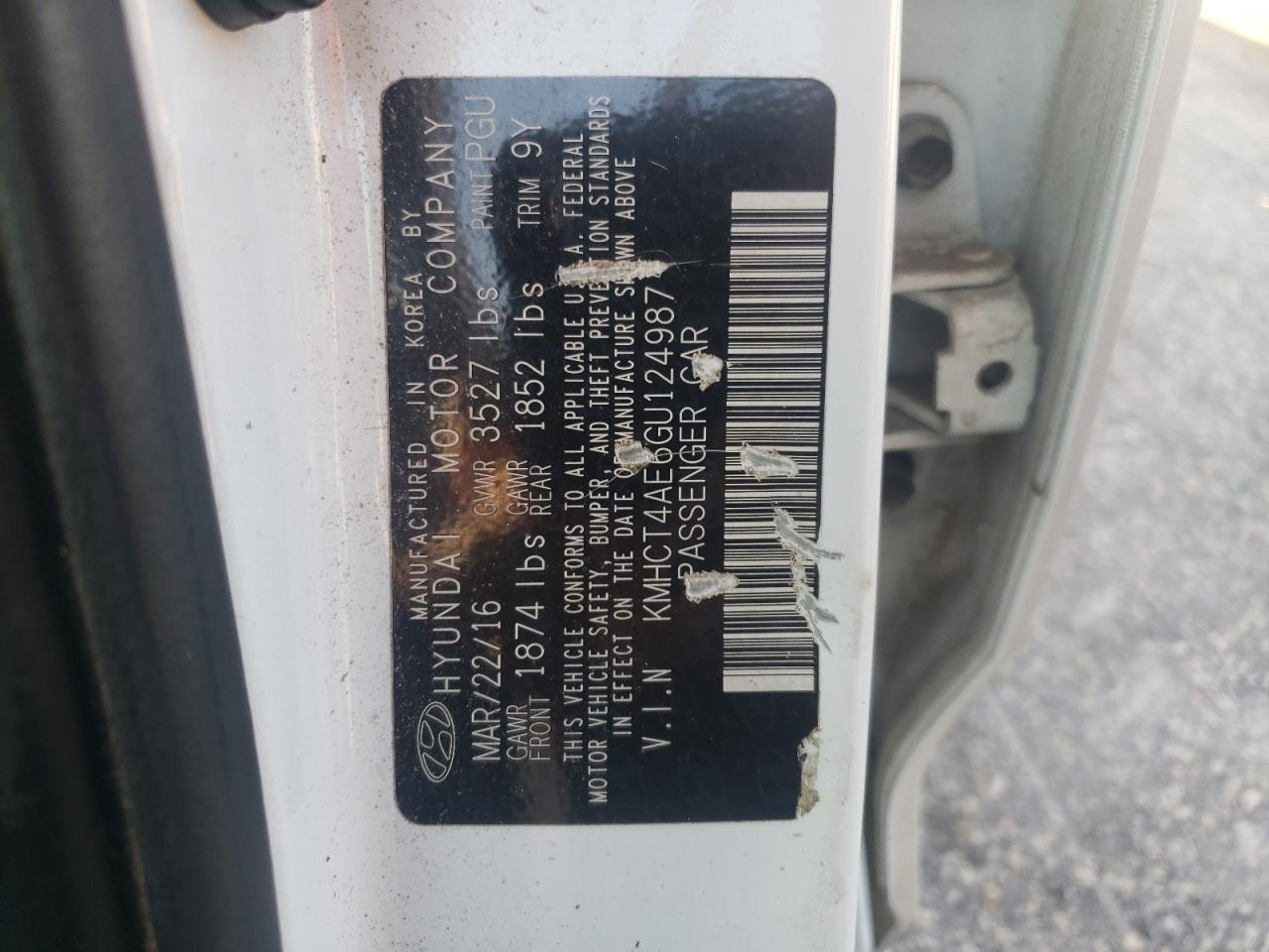 2016 Hyundai Accent Se VIN: KMHCT4AE6GU124987 Lot: 67247014