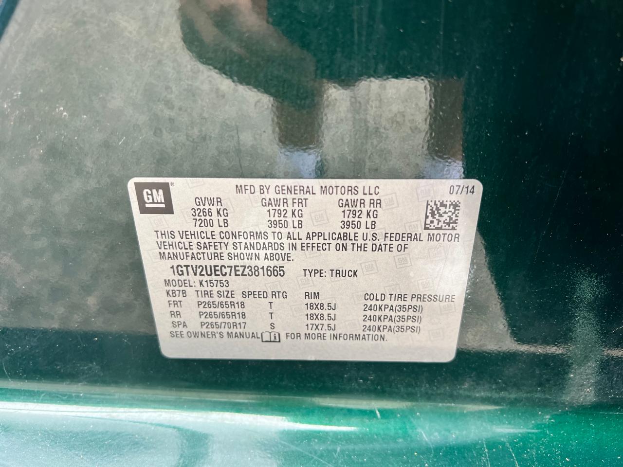 2014 GMC Sierra K1500 Sle VIN: 1GTV2UEC7EZ381665 Lot: 68051744