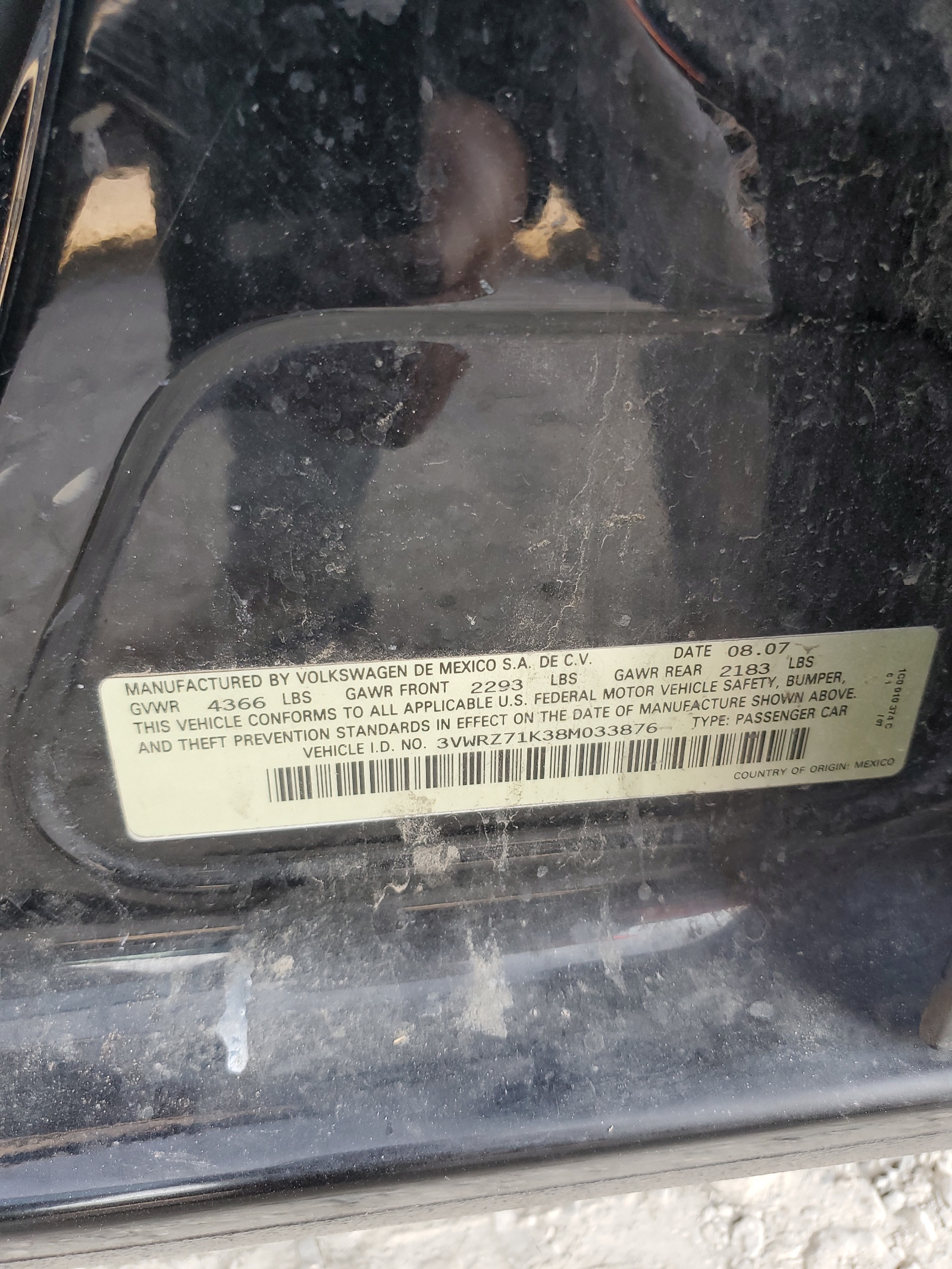 3VWRZ71K38M033876 2008 Volkswagen Jetta Se