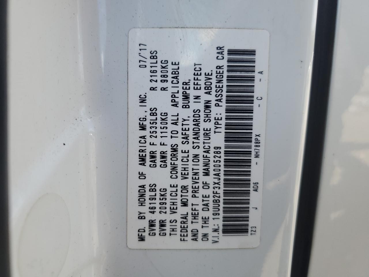 19UUB2F3XJA005289 2018 Acura Tlx