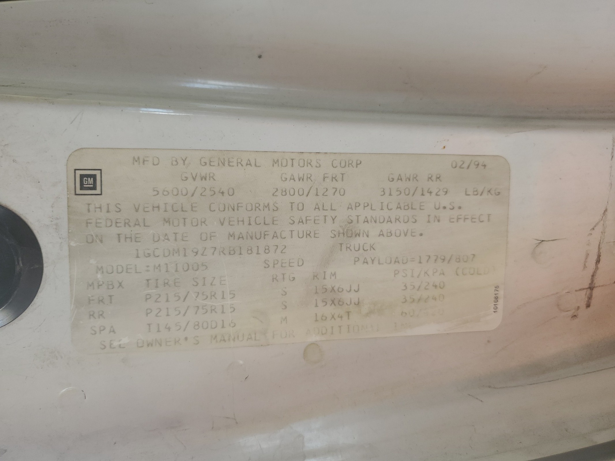 1GCDM19Z7RB181872 1994 Chevrolet Astro