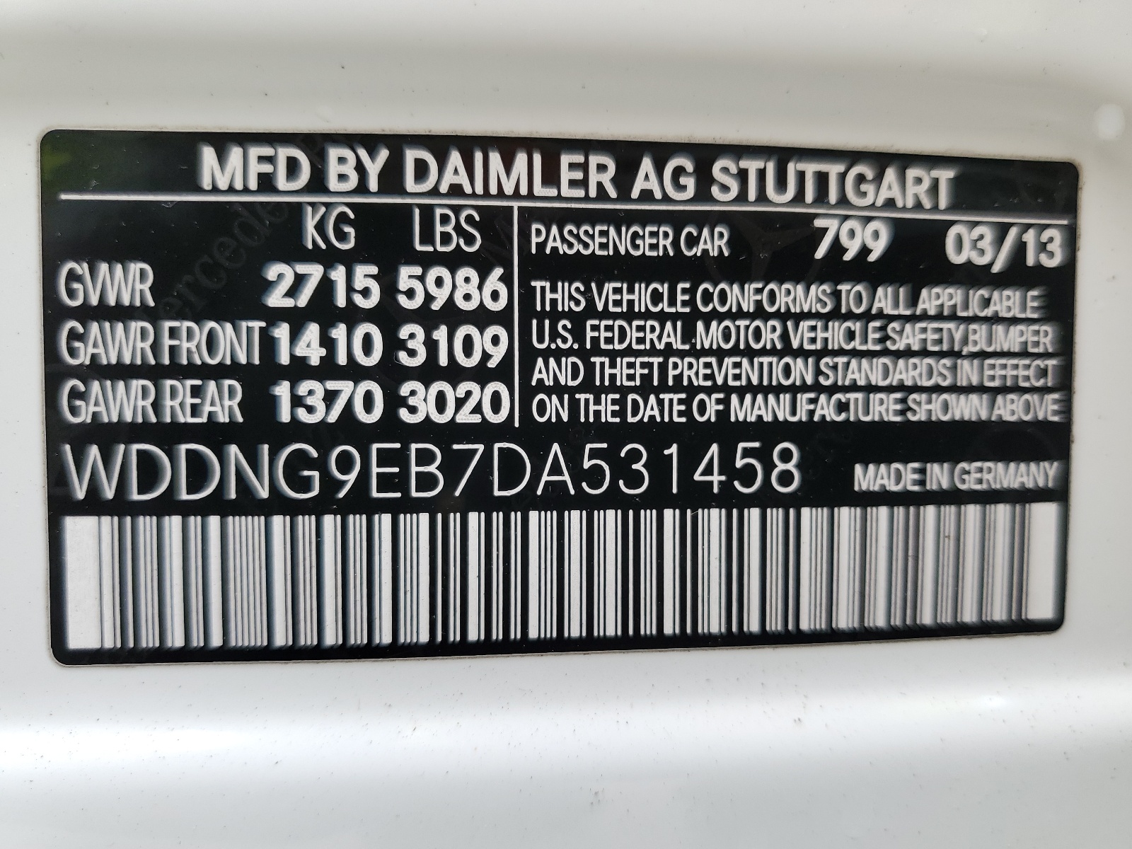 WDDNG9EB7DA531458 2013 Mercedes-Benz S 550 4Matic