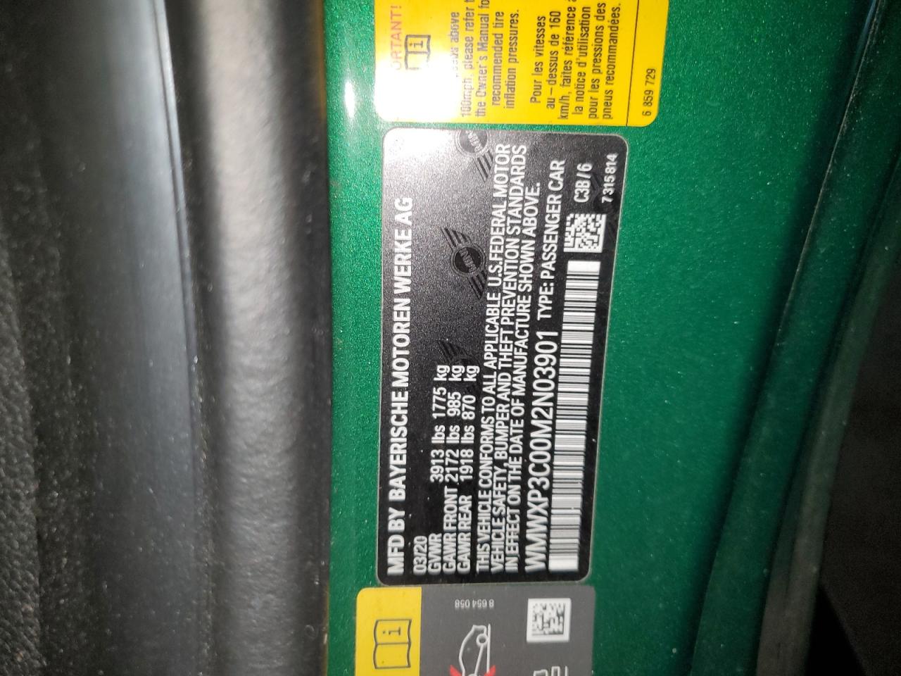 2021 Mini Cooper Se VIN: WMWXP3C00M2N03901 Lot: 66407044