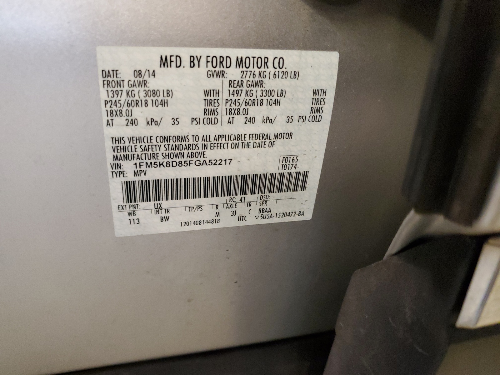 1FM5K8D85FGA52217 2015 Ford Explorer Xlt