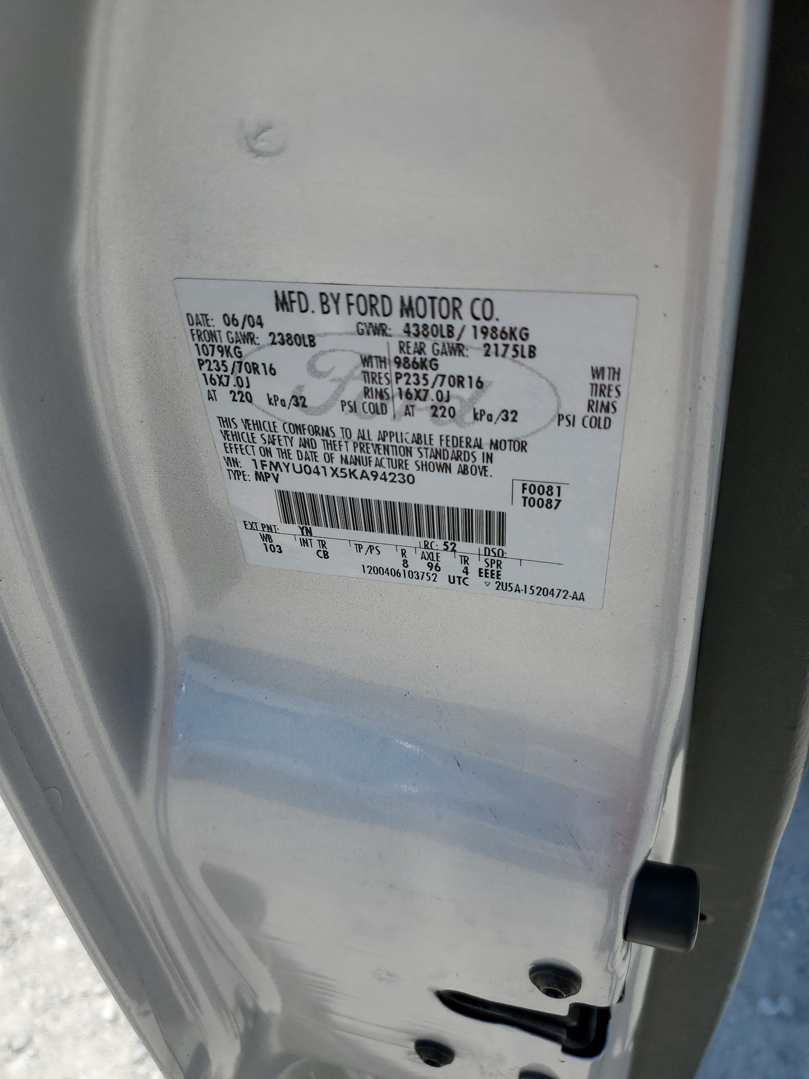 1FMYU041X5KA94230 2005 Ford Escape Limited