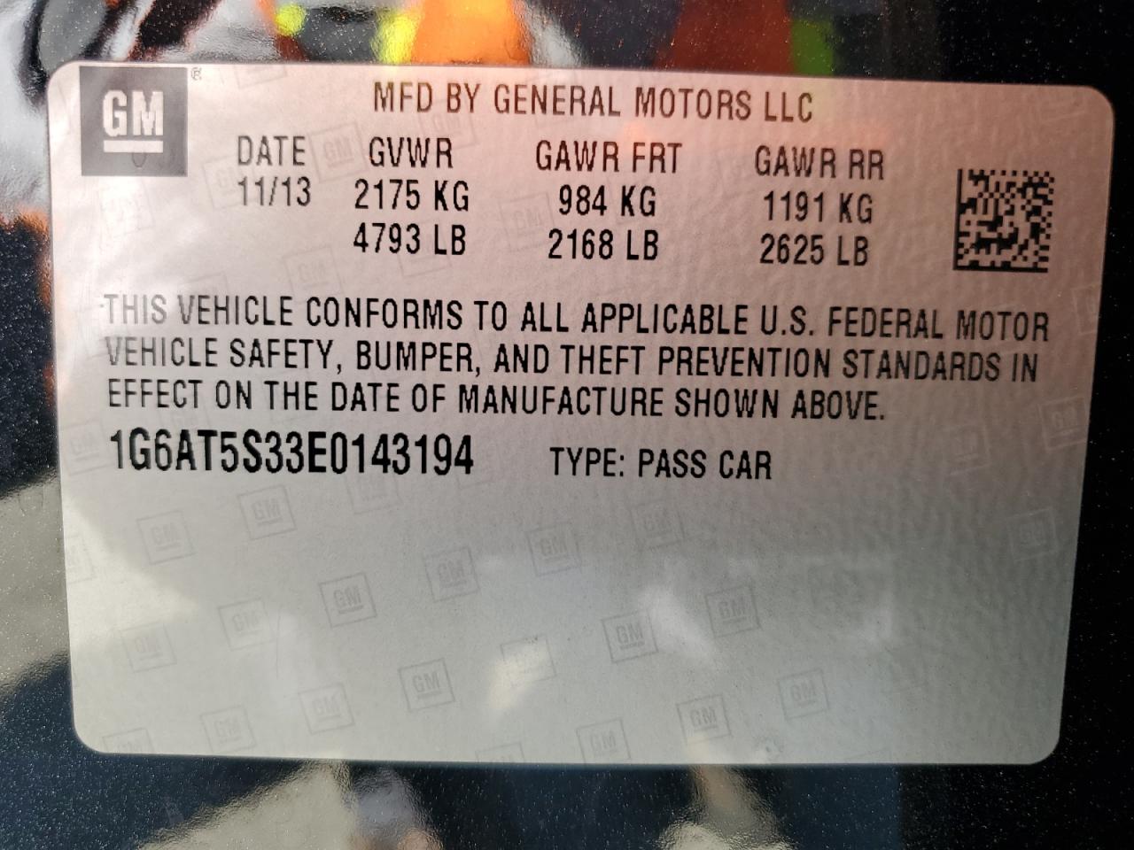 2014 Cadillac Cts Premium Collection VIN: 1G6AT5S33E0143194 Lot: 67559614