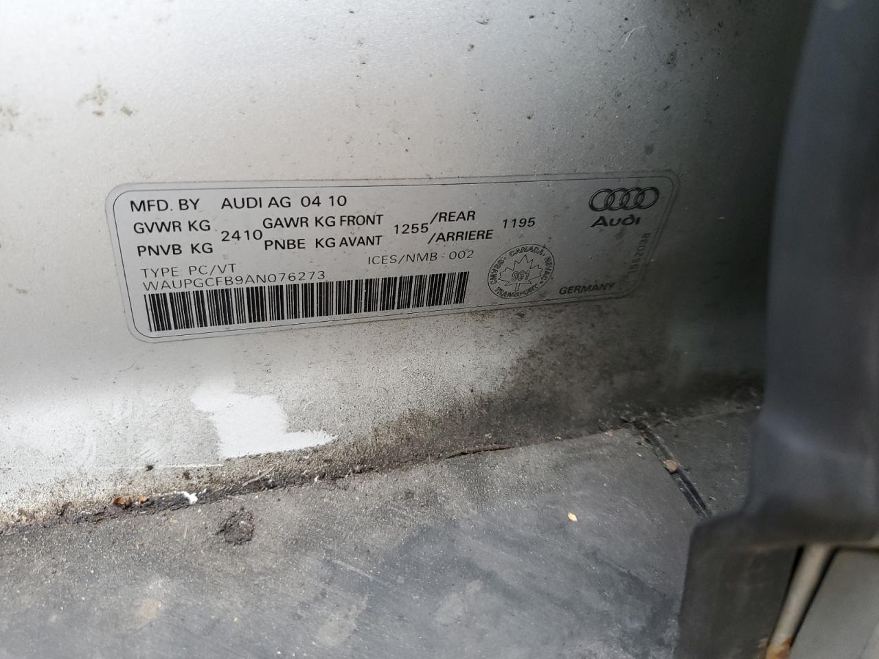 2010 Audi A6 Quattro VIN: WAUPGCFB9AN076273 Lot: 68940024