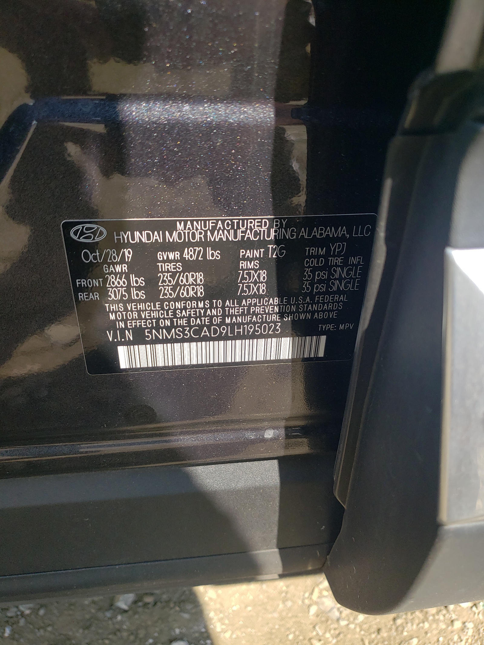 5NMS3CAD9LH195023 2020 Hyundai Santa Fe Sel