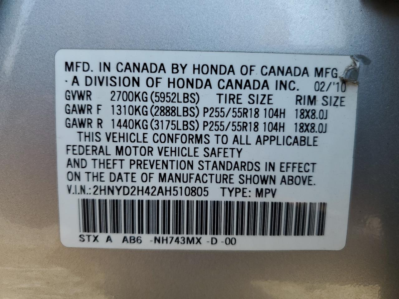 2HNYD2H42AH510805 2010 Acura Mdx Technology