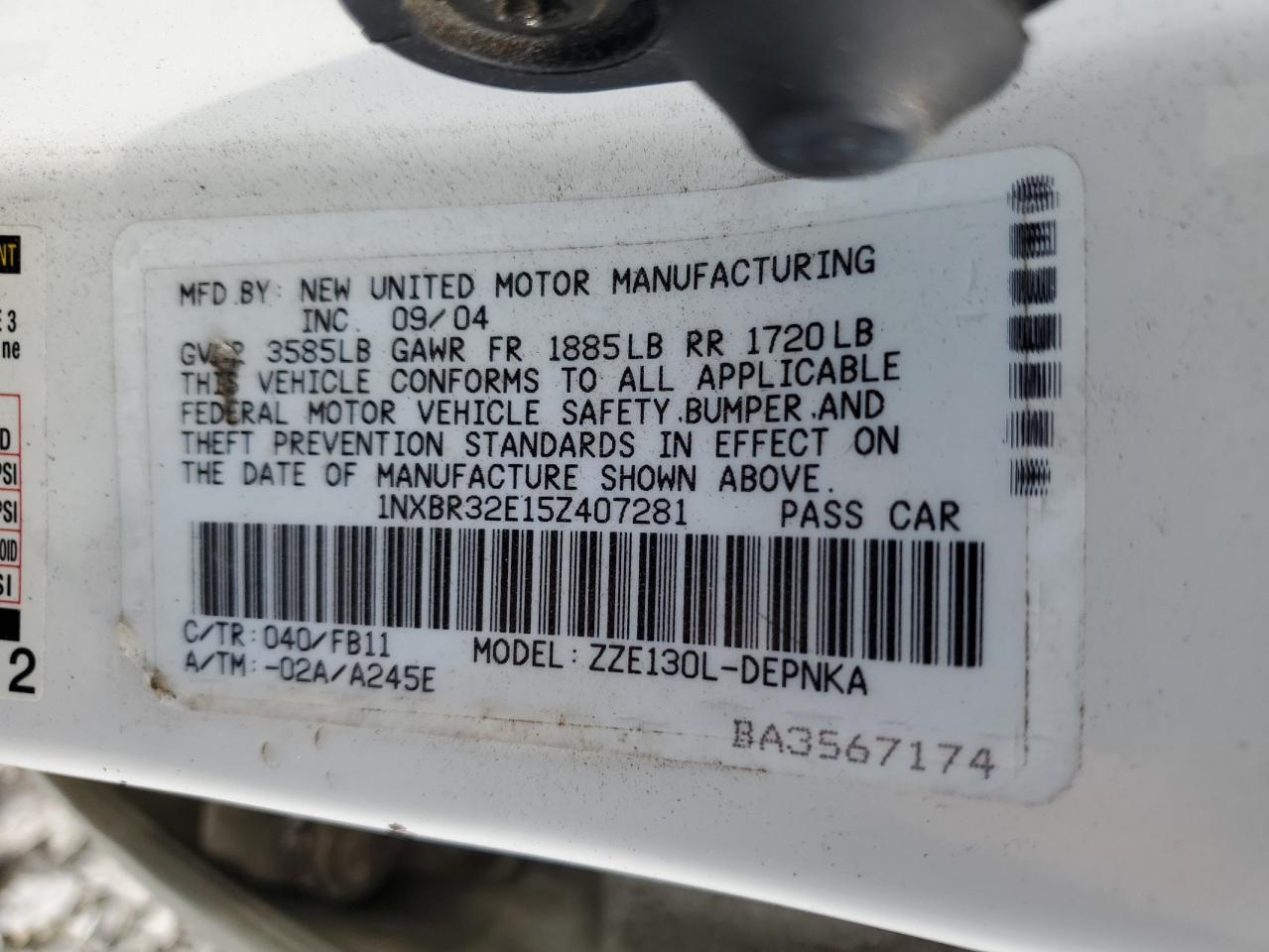 2005 Toyota Corolla Ce VIN: 1NXBR32E15Z407281 Lot: 66928834