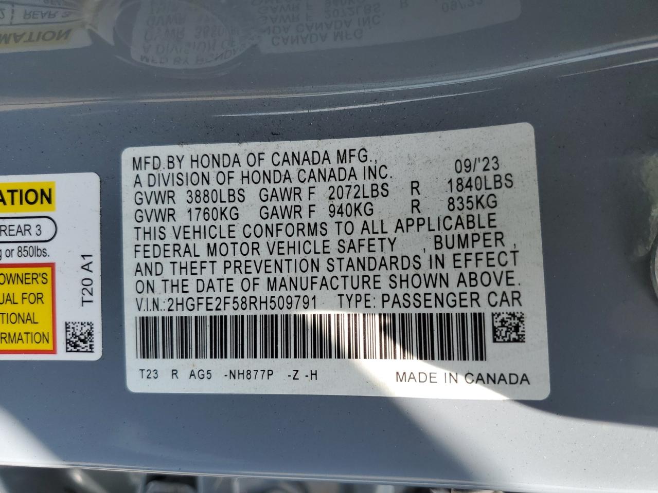 2HGFE2F58RH509791 2024 Honda Civic Sport