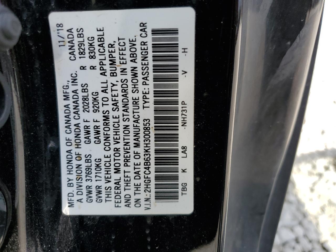 2HGFC4B63KH300853 2019 Honda Civic Lx