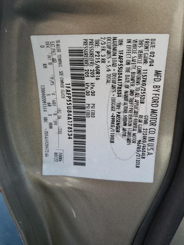 2004 Ford Taurus Ses VIN: 1FAFP55U84A178534 Lot: 67117944