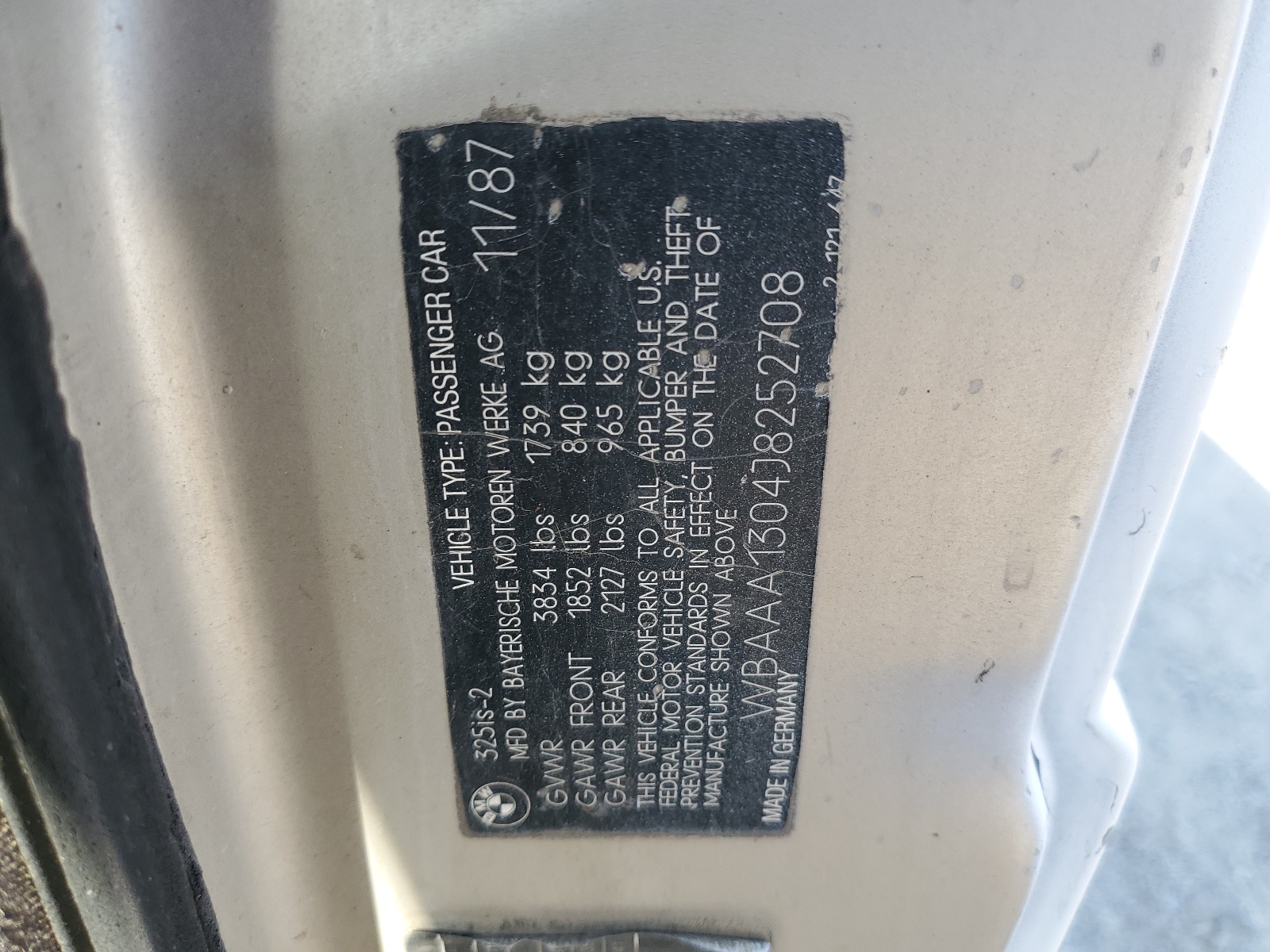 WBAAA1304J8252708 1988 BMW 325 Is