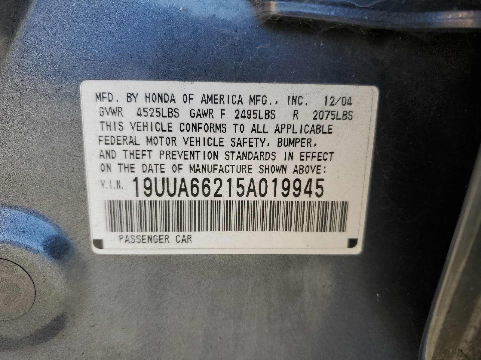 19UUA66215A019945 2005 Acura Tl