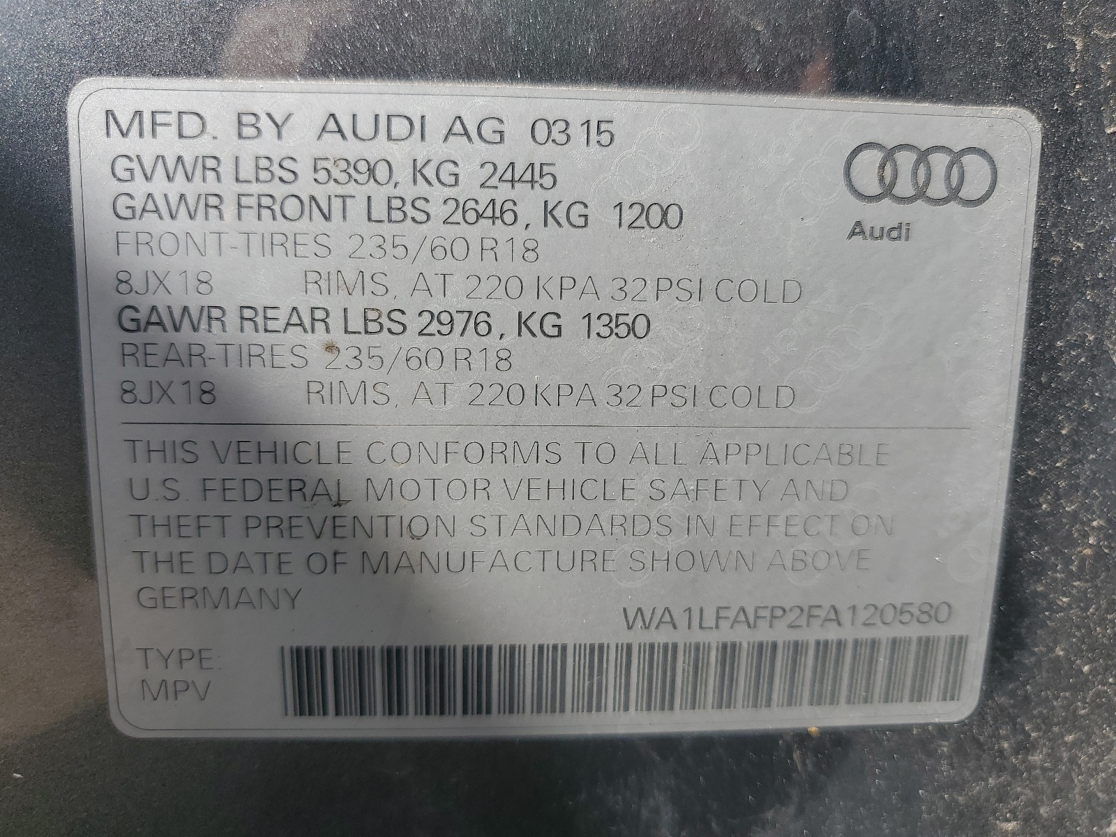 WA1LFAFP2FA120580 2015 Audi Q5 Premium Plus