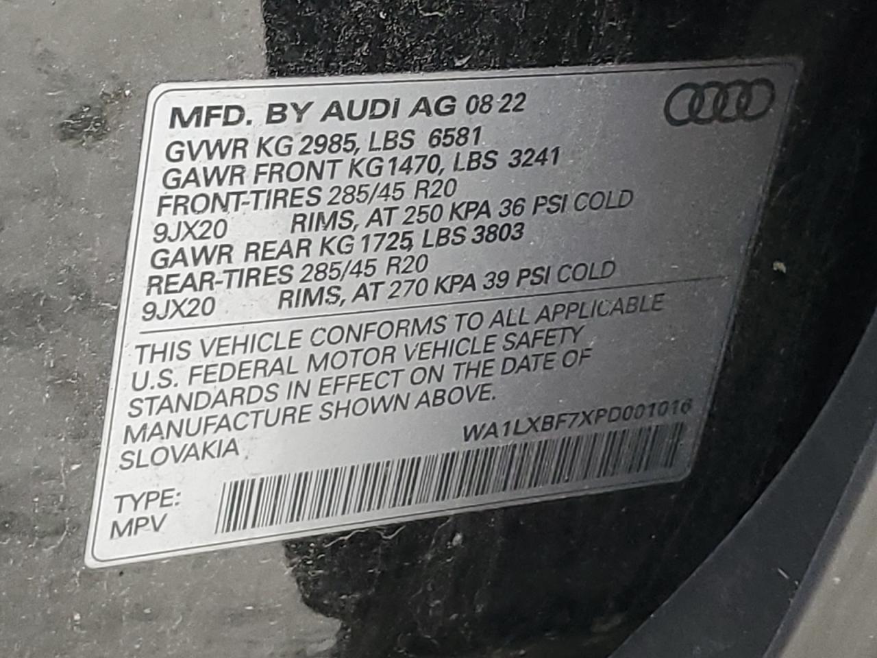 2023 Audi Q7 Premium Plus VIN: WA1LXBF7XPD001016 Lot: 66068034