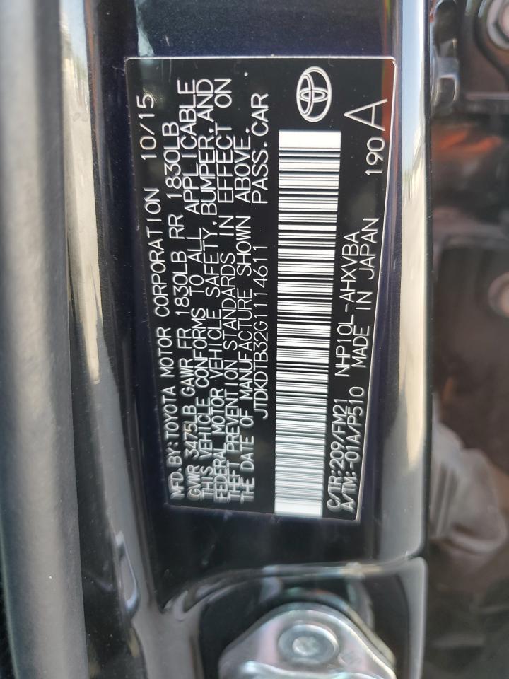 2016 Toyota Prius C VIN: JTDKDTB32G1114611 Lot: 65674004