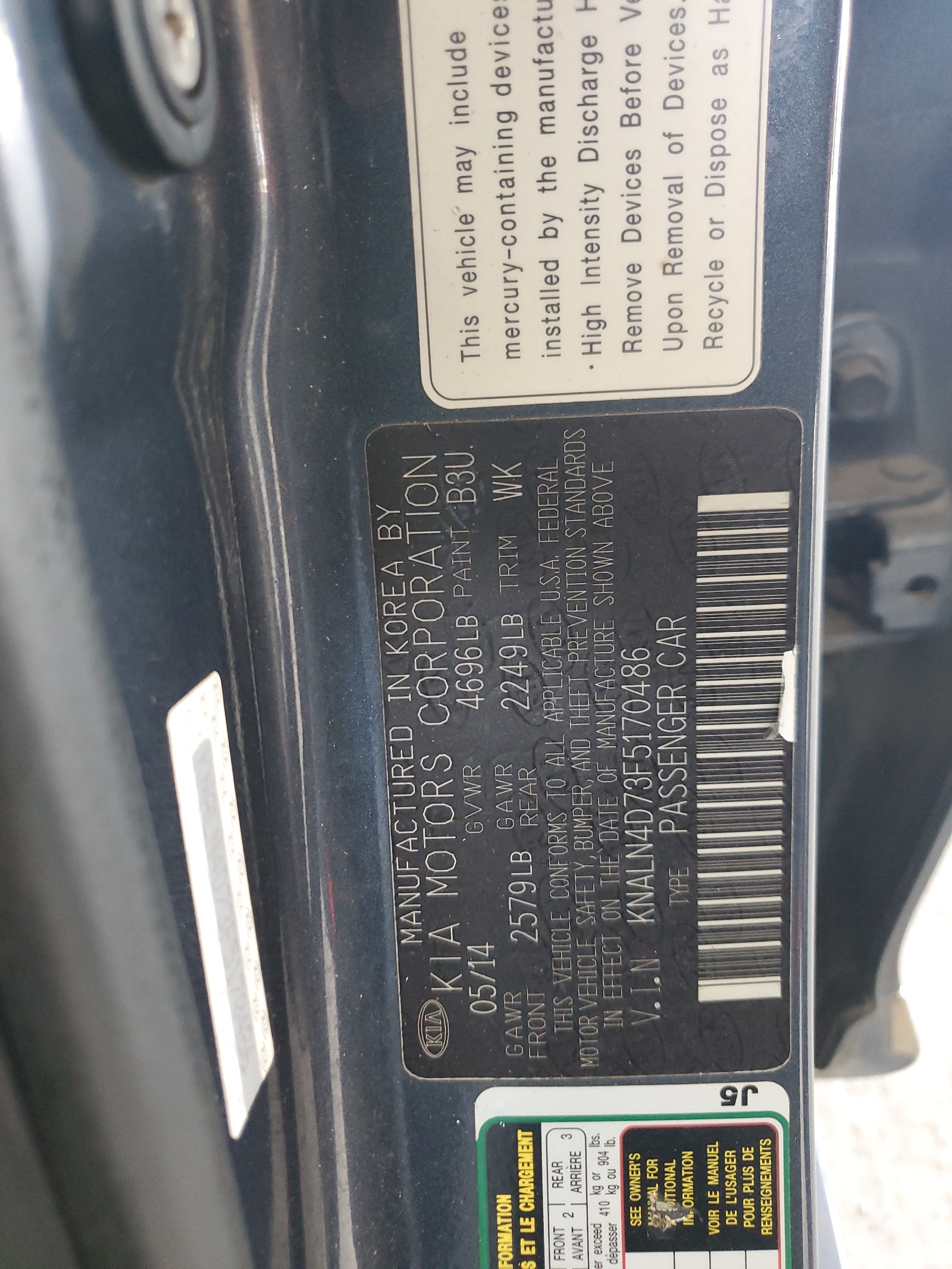 KNALN4D73F5170486 2015 Kia Cadenza Premium