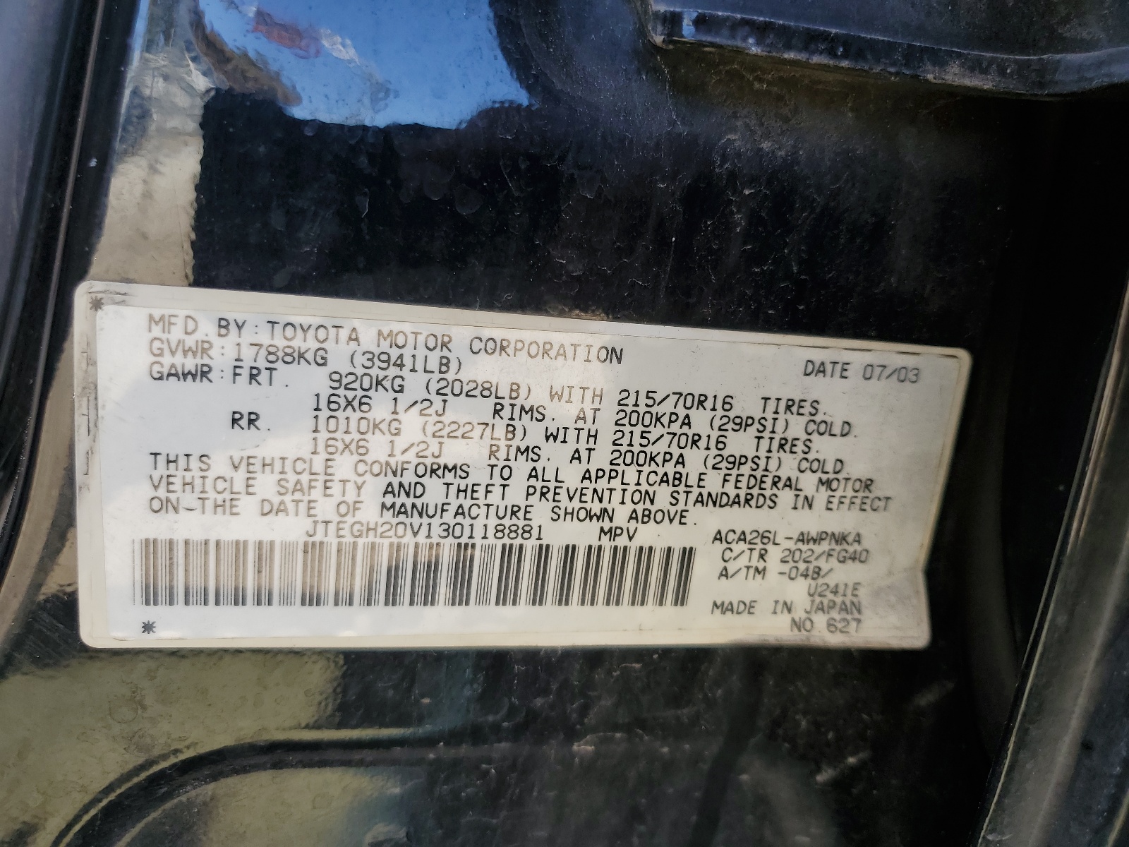 JTEGH20V130118881 2003 Toyota Rav4