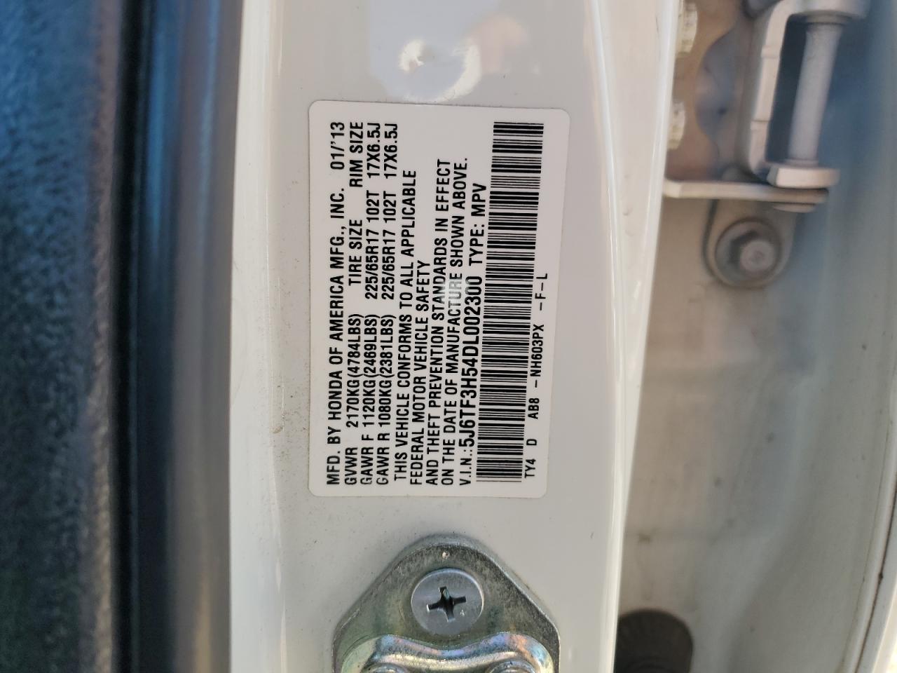 2013 Honda Crosstour Exl VIN: 5J6TF3H54DL002300 Lot: 67800144