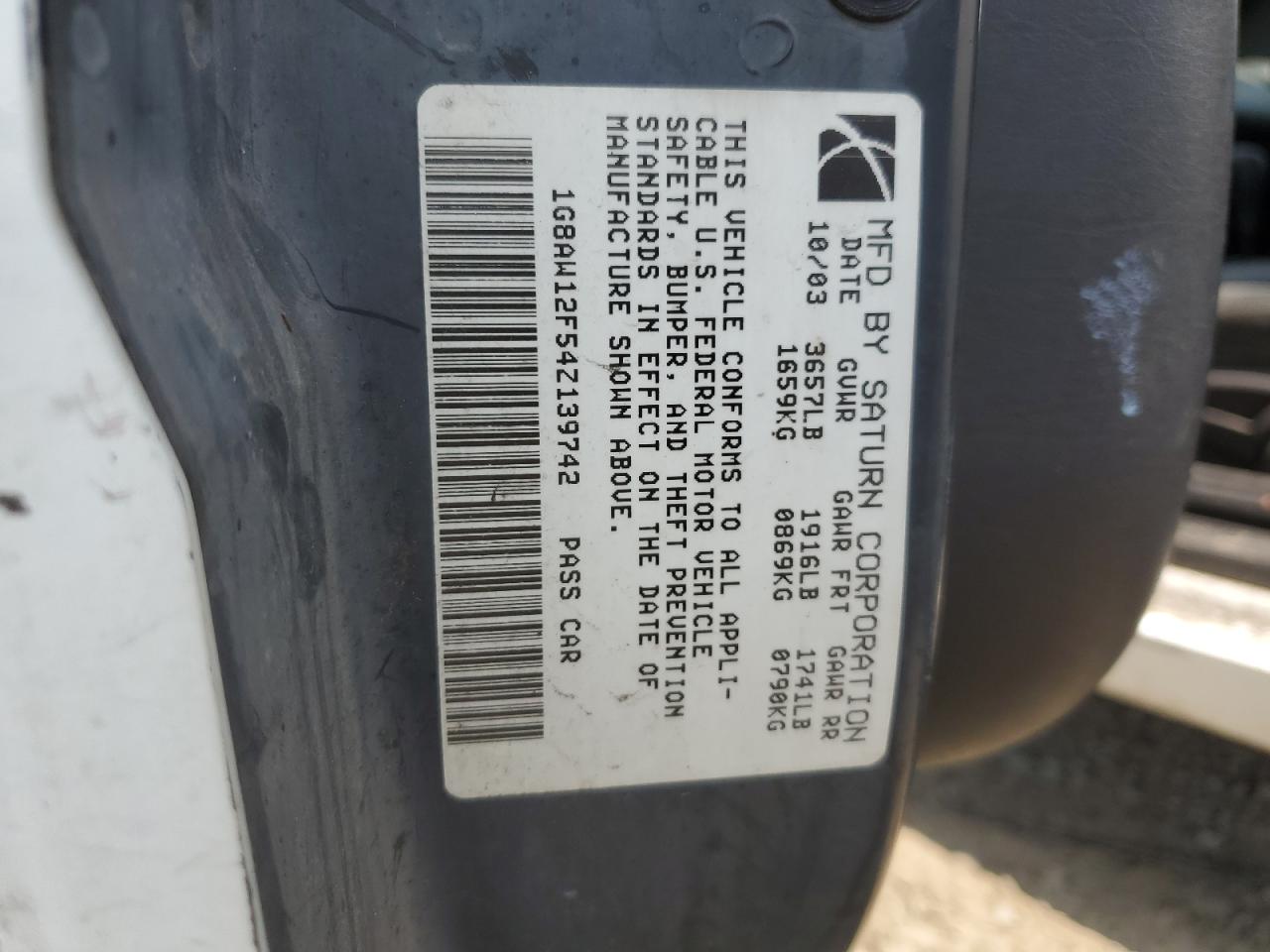 2004 Saturn Ion Level 3 VIN: 1G8AW12F54Z139742 Lot: 66810624