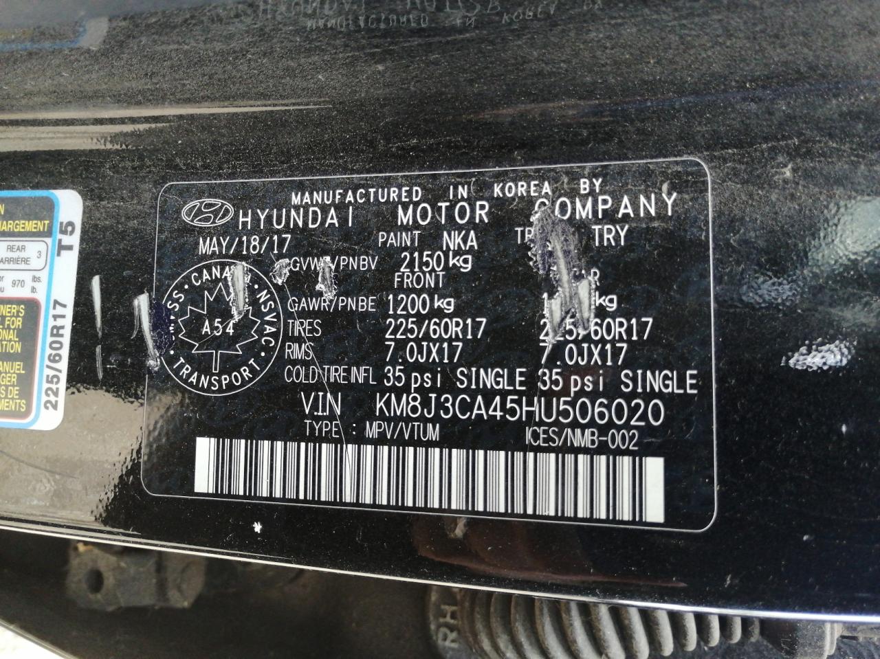 2017 Hyundai Tucson Limited VIN: KM8J3CA45HU506020 Lot: 66031764