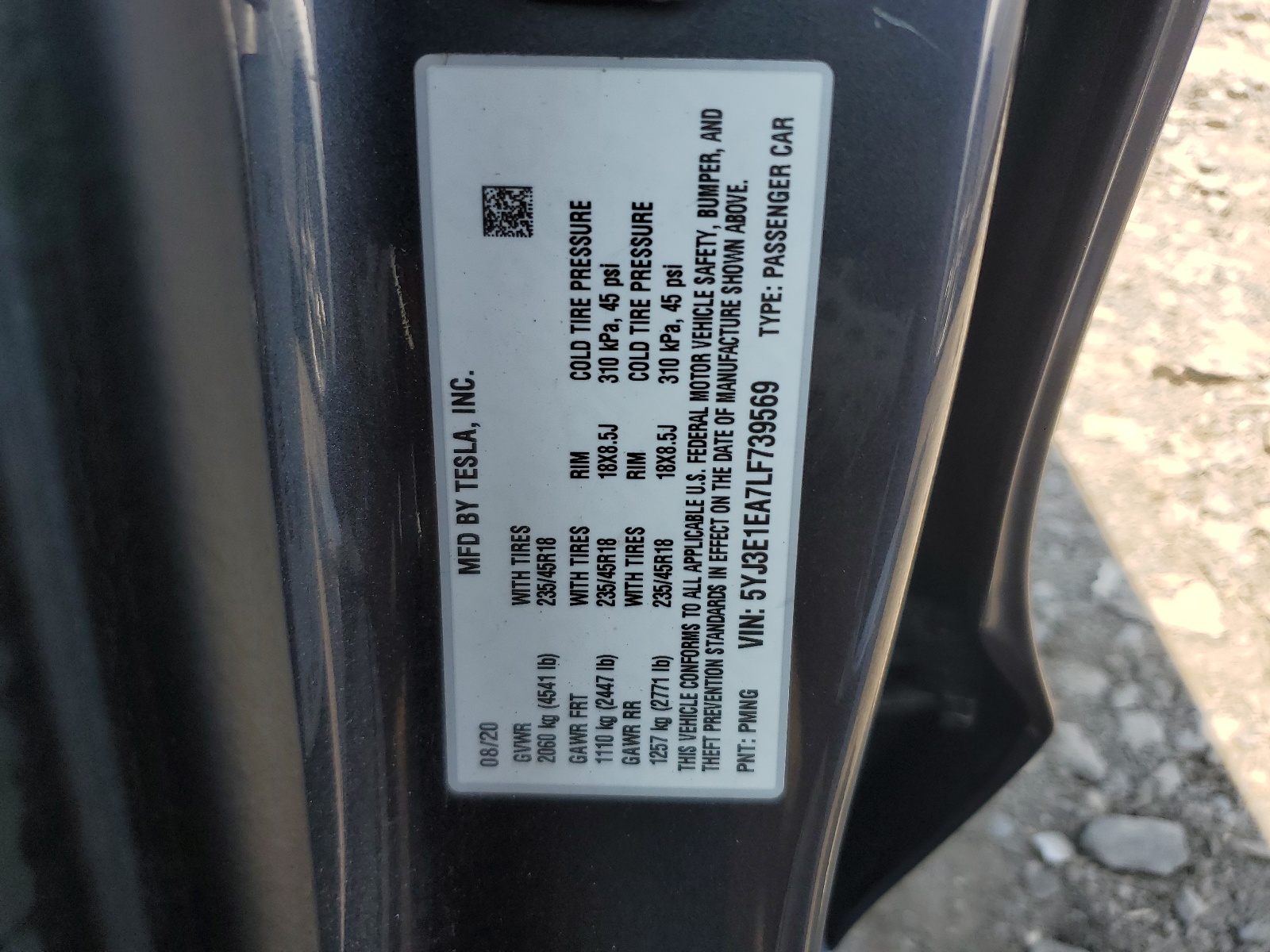 5YJ3E1EA7LF739569 2020 Tesla Model 3