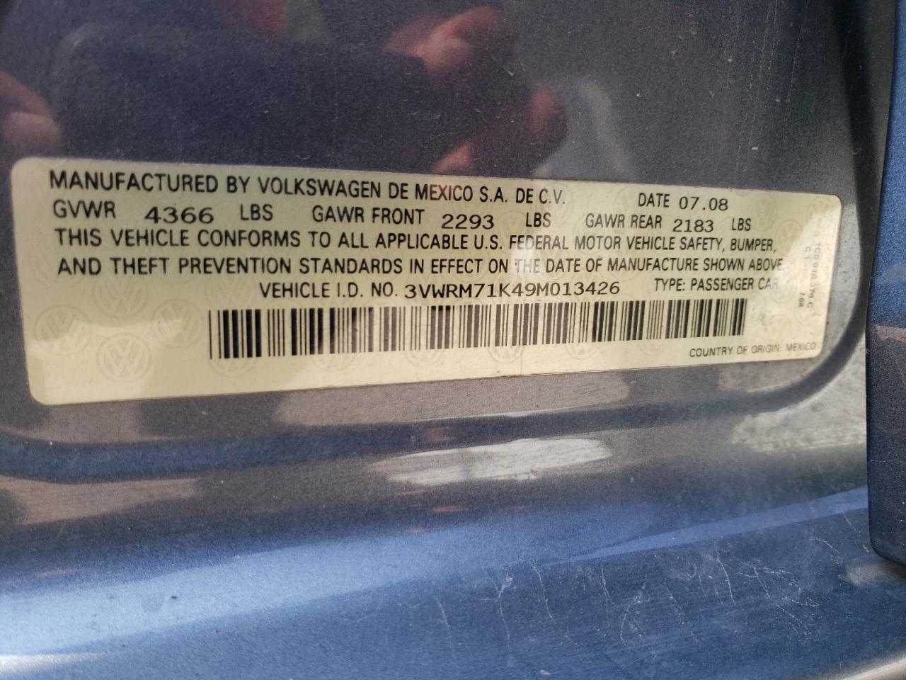 2009 Volkswagen Jetta Se VIN: 3VWRM71K49M013426 Lot: 65930794