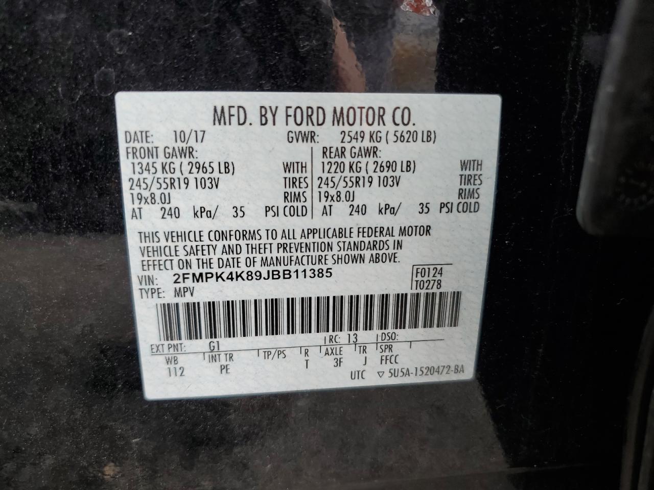 2018 Ford Edge Titanium VIN: 2FMPK4K89JBB11385 Lot: 68237864