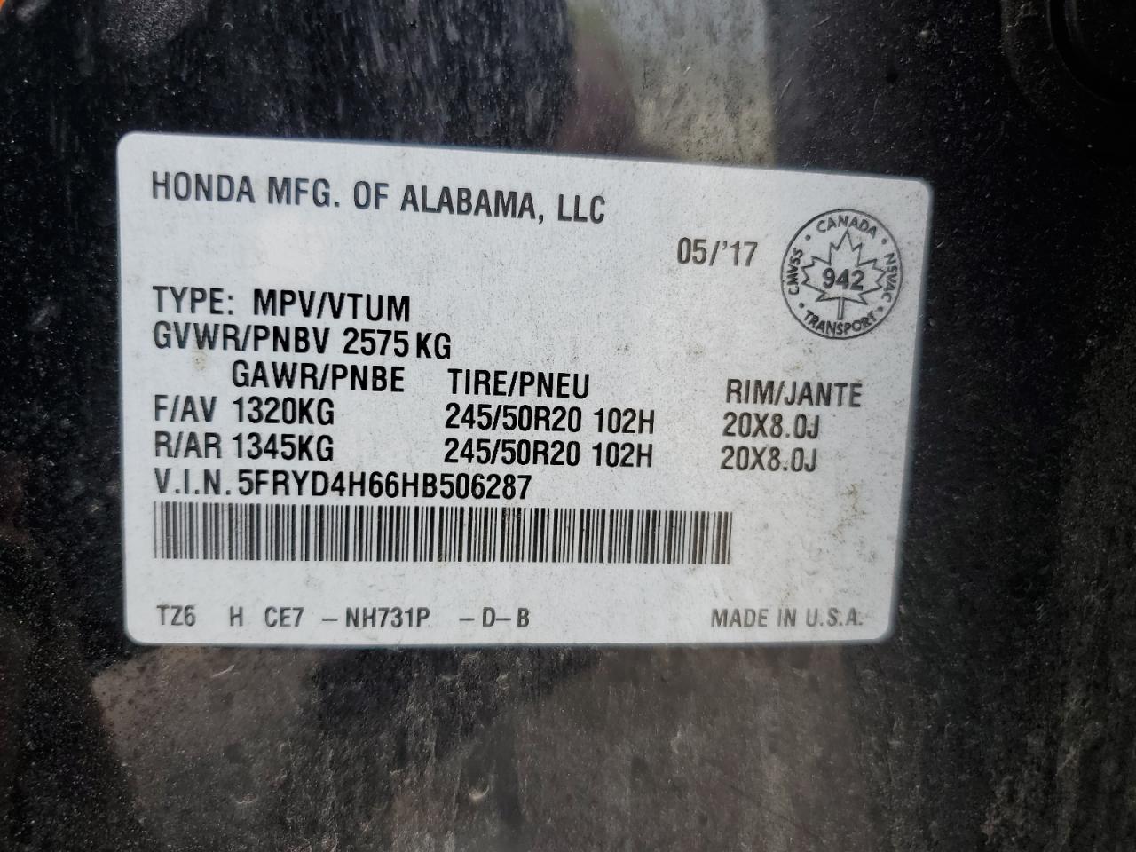 5FRYD4H66HB506287 2017 Acura Mdx Technology