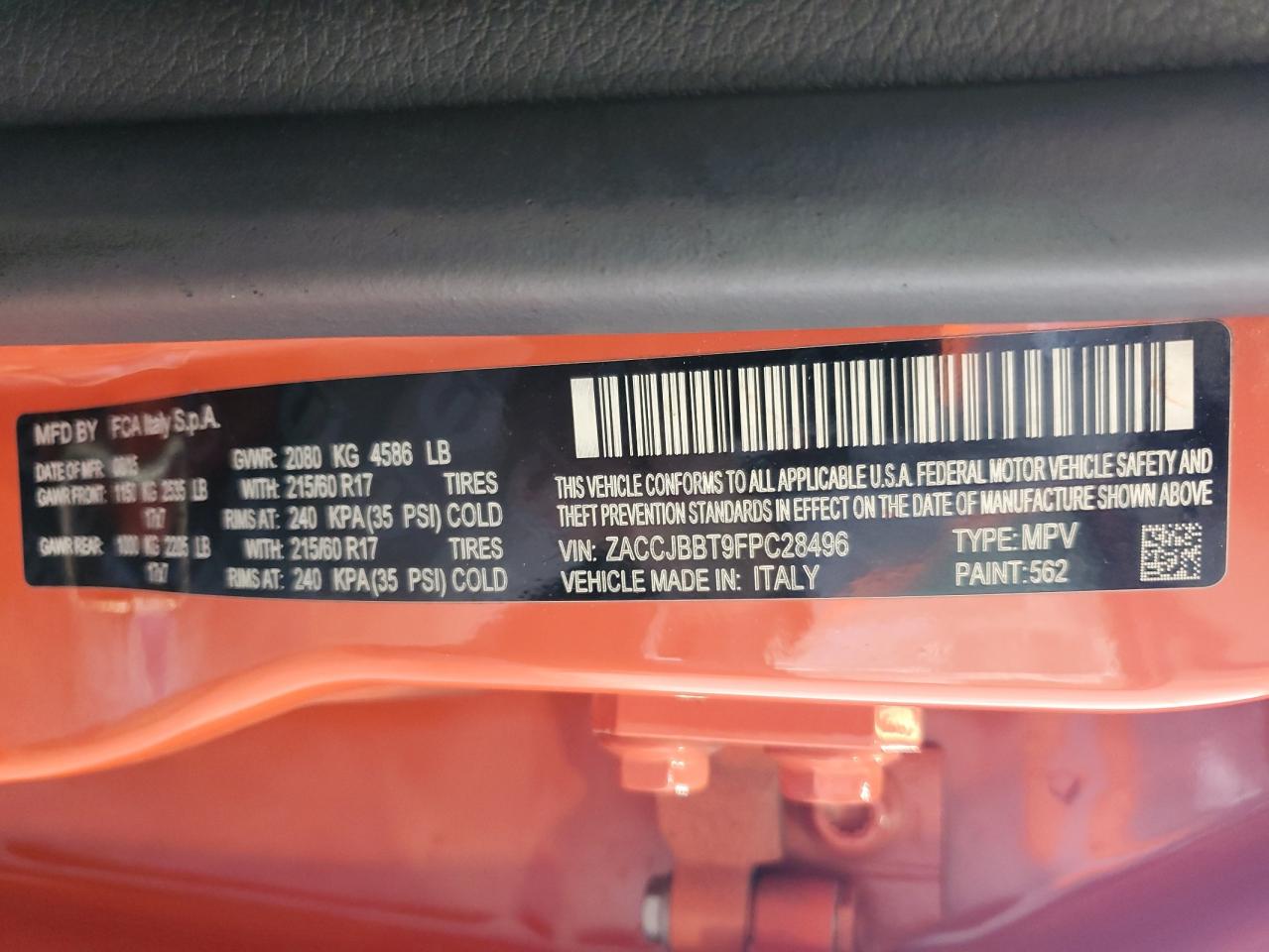 2015 Jeep Renegade Latitude VIN: ZACCJBBT9FPC28496 Lot: 66322314