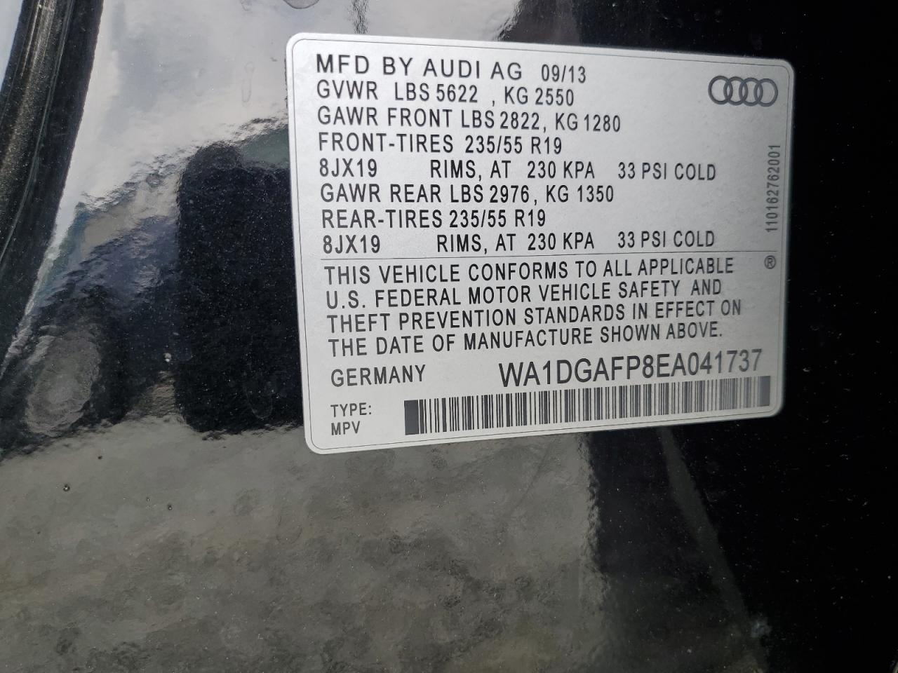 2014 Audi Q5 Premium Plus VIN: WA1DGAFP8EA041737 Lot: 68447004