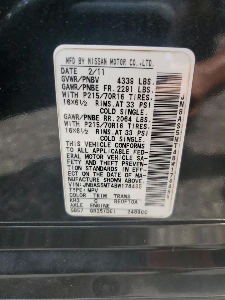 2011 Nissan Rogue S VIN: JN8AS5MT4BW174495 Lot: 66237034