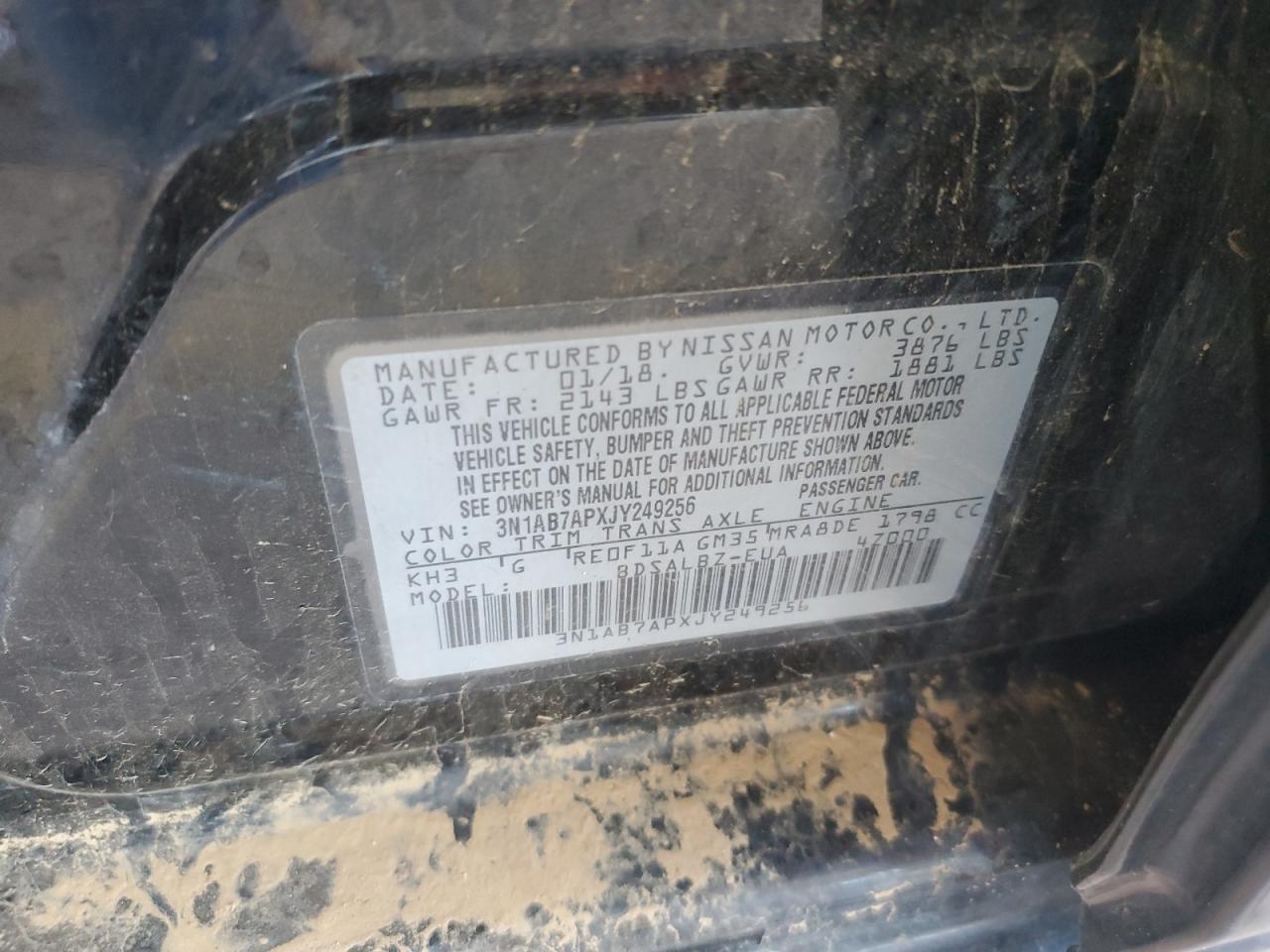 3N1AB7APXJY249256 2018 Nissan Sentra S