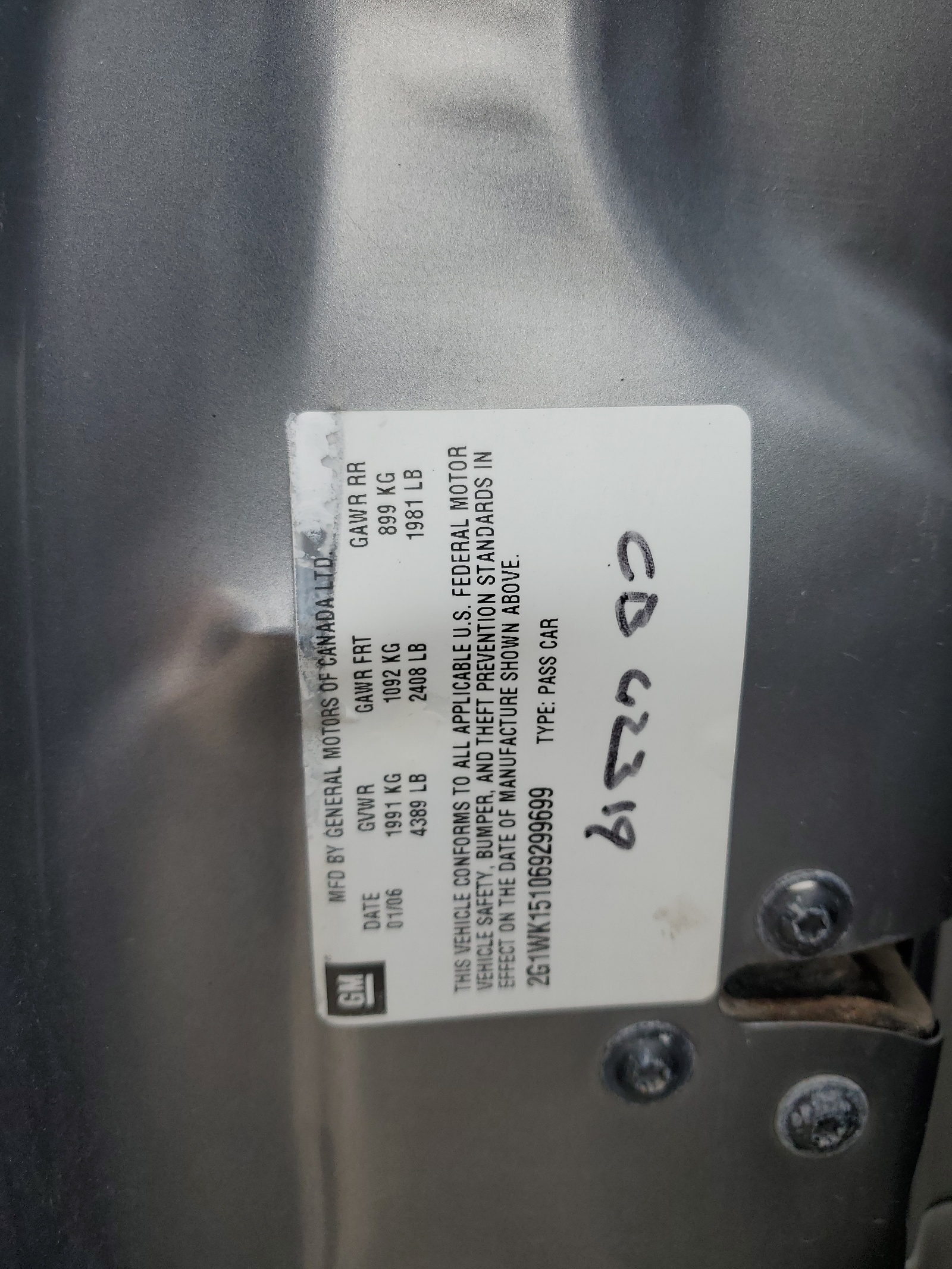 2G1WK151069299699 2006 Chevrolet Monte Carlo Lt